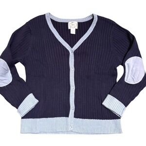 Stitches In Time Ribbed Cardigan Navy Blue Light Trim Elbow‎ Patches Cotton L